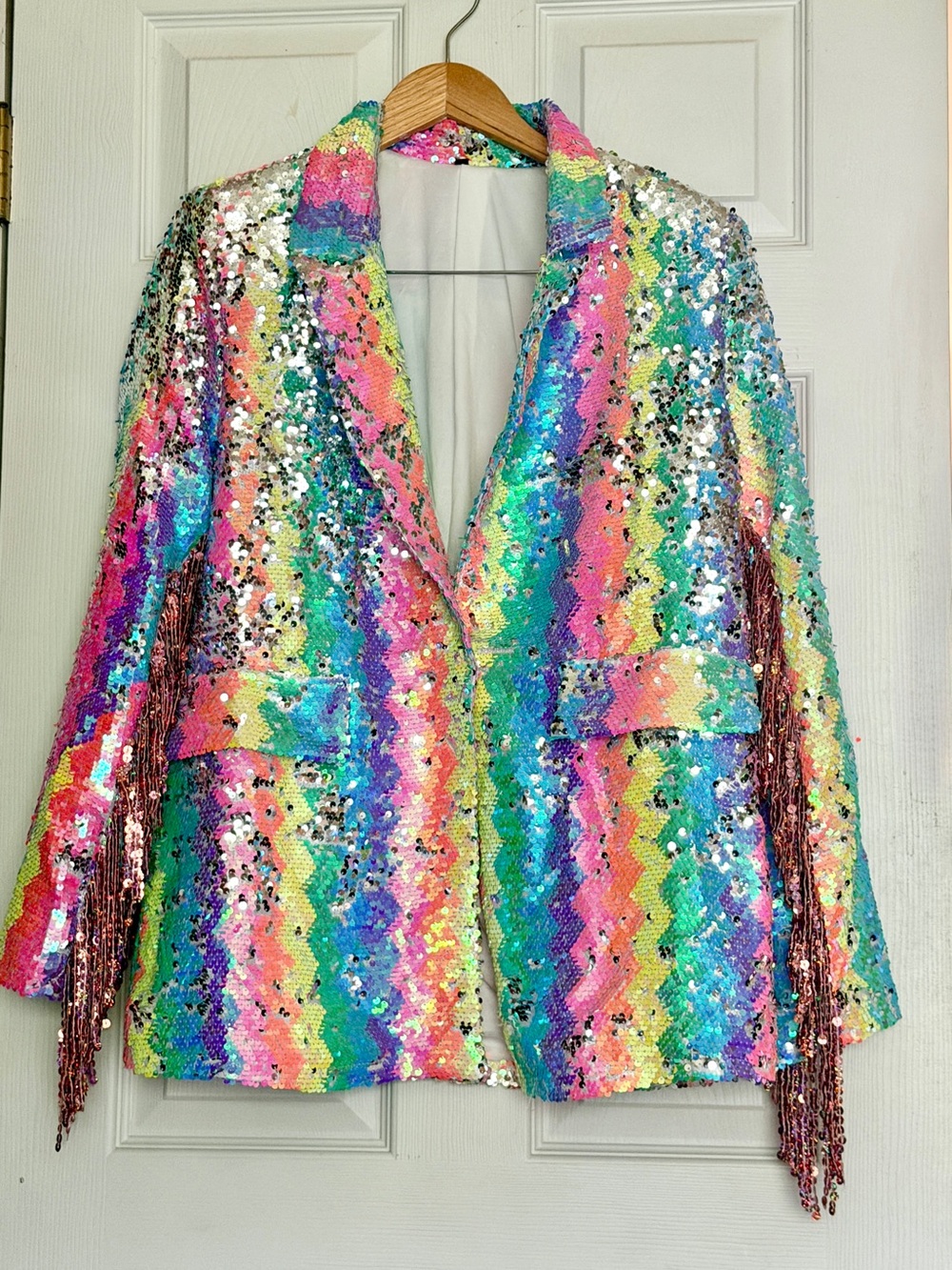 Sequin Rainbow Fringe Women's Blazer Jacket - Multicolor